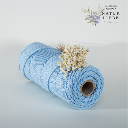 Makramee Garn | 100% Baumwolle | Stärke 3 mm, dreifach gezwirnt | 3Ply | Länge bis 350 Meter | Verschiedene Farben