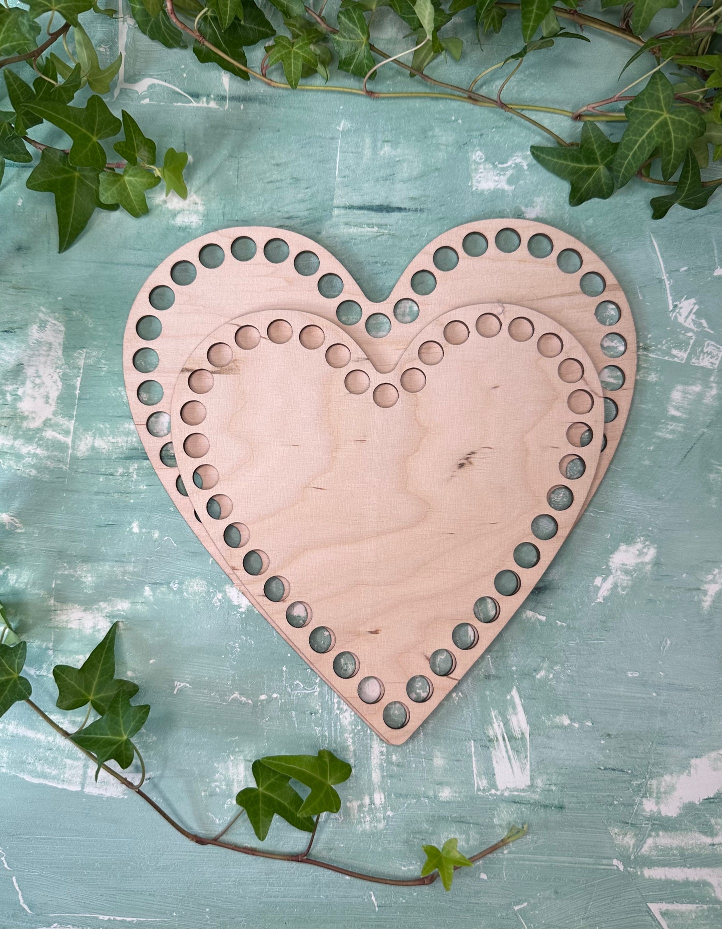 Knüpfvorlage | Häkelboden Holz, Korbboden | Herz- und Stern-Form