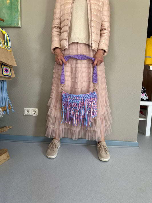 Große Handmade Schultertasche aus T-Shirt Garn Handarbeit