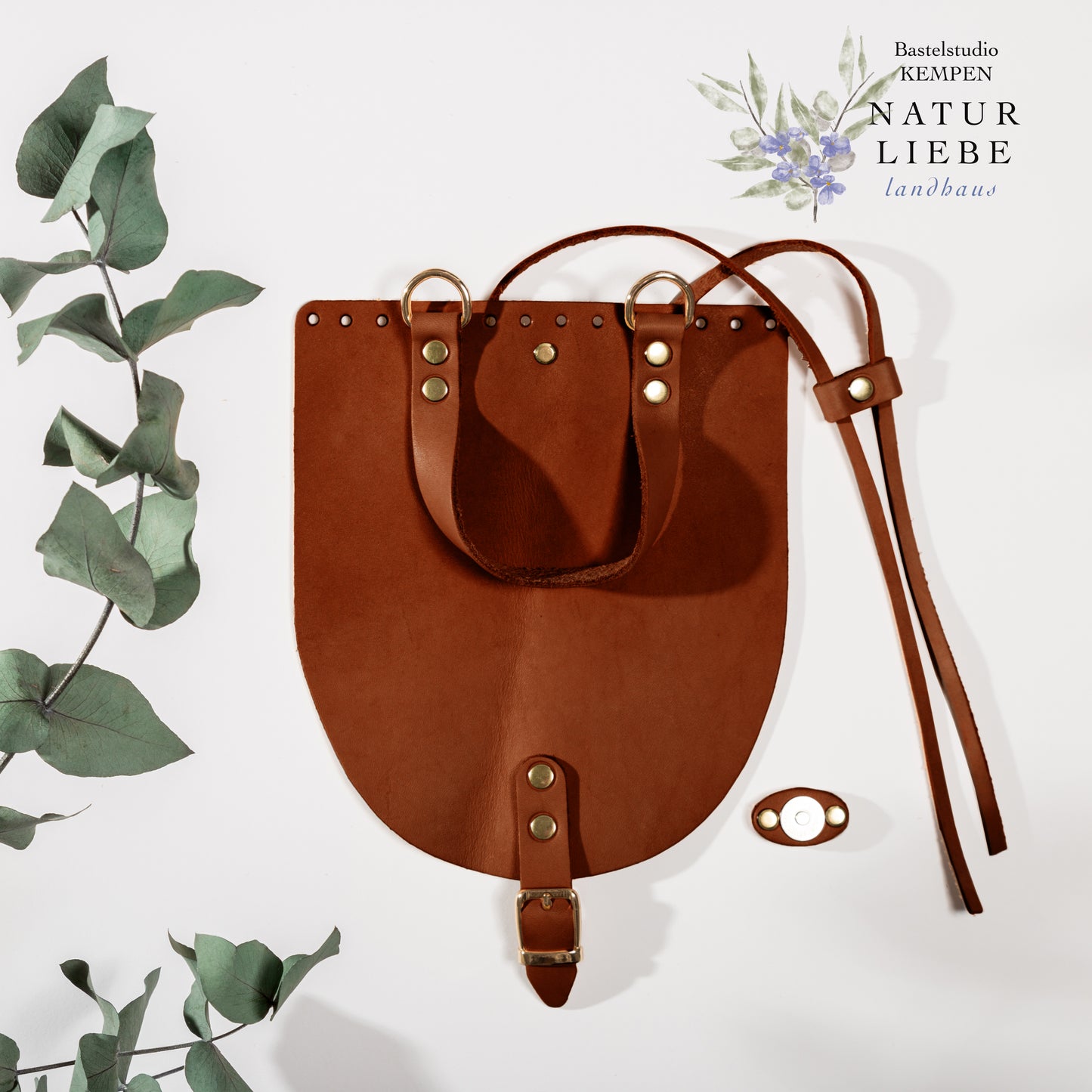 Leder-Rucksackklappe | 23 x 19,50 cm | Mit Kordelzug und Magnetverschluss | DIY Zubehör für handgemachte Taschen