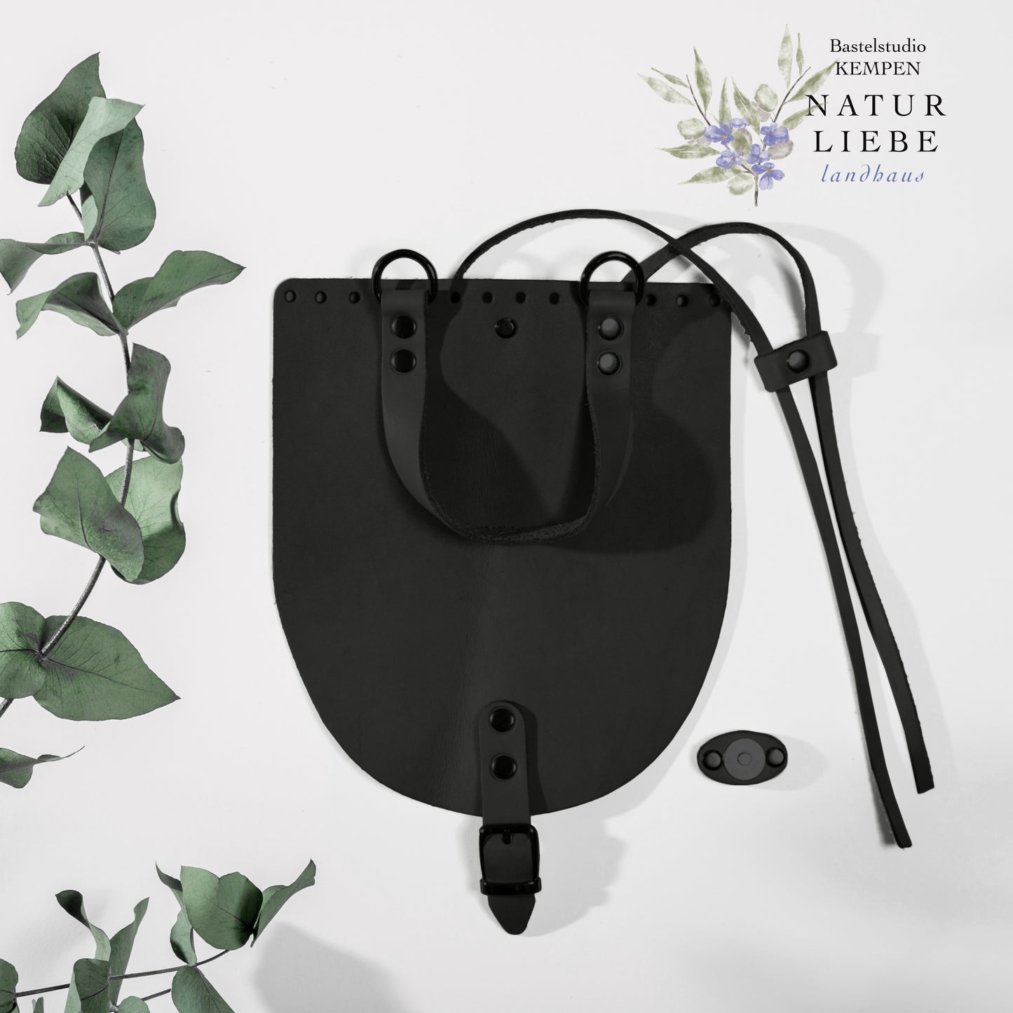 Leder-Rucksackklappe | 23 x 19,50 cm | Mit Kordelzug und Magnetverschluss | DIY Zubehör für handgemachte Taschen