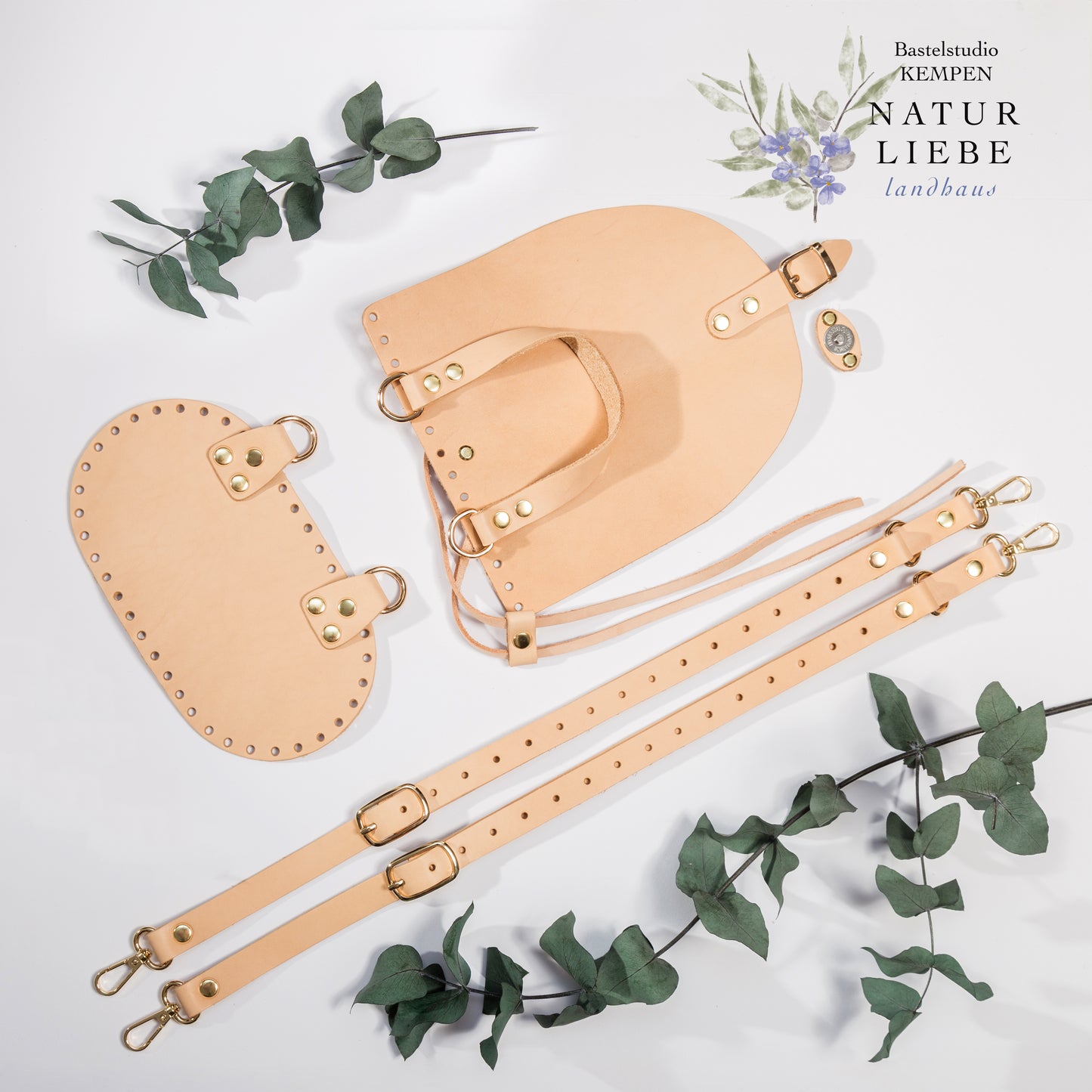 DIY Rucksack Nähset – Lederhenkel, Boden & Klappe mit Kordelzug und Magnetverschluss – Zubehör für handgemachte Taschen | Klein