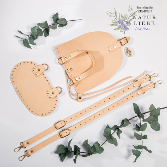 DIY Rucksack Nähset – Lederhenkel, Boden & Klappe mit Kordelzug und Magnetverschluss – Zubehör für handgemachte Taschen | Klein