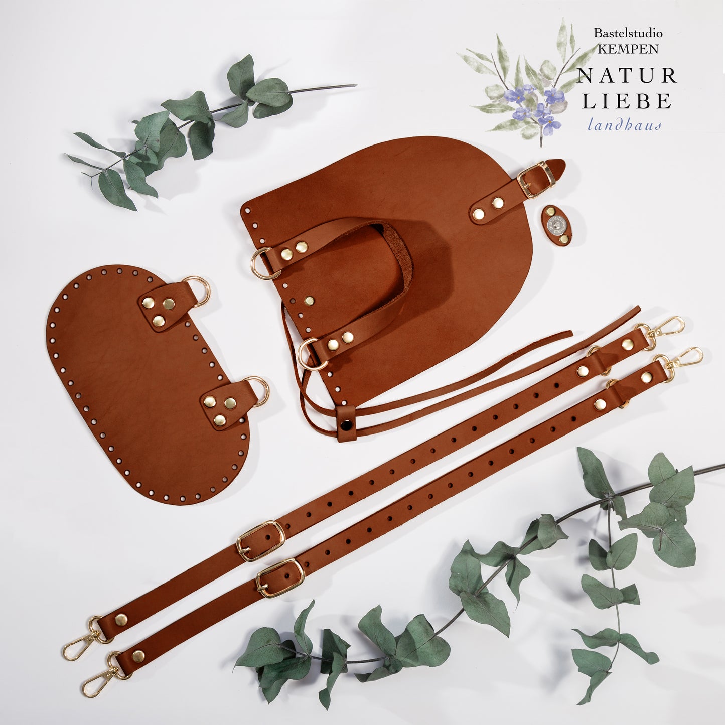 DIY Rucksack Nähset – Lederhenkel, Boden & Klappe mit Kordelzug und Magnetverschluss – Zubehör für handgemachte Taschen | Klein