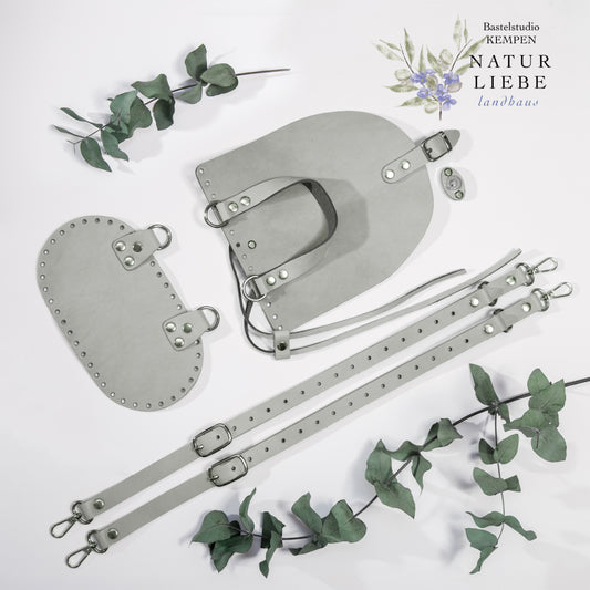 DIY Rucksack Nähset – Lederhenkel, Boden & Klappe mit Kordelzug und Magnetverschluss – Zubehör für handgemachte Taschen | Klein