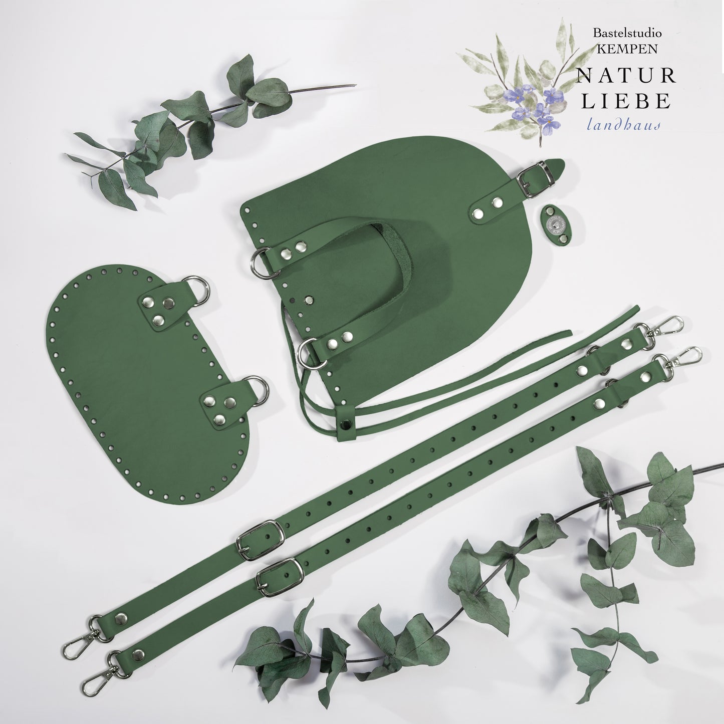 DIY Rucksack Nähset – Lederhenkel, Boden & Klappe mit Kordelzug und Magnetverschluss – Zubehör für handgemachte Taschen | Klein