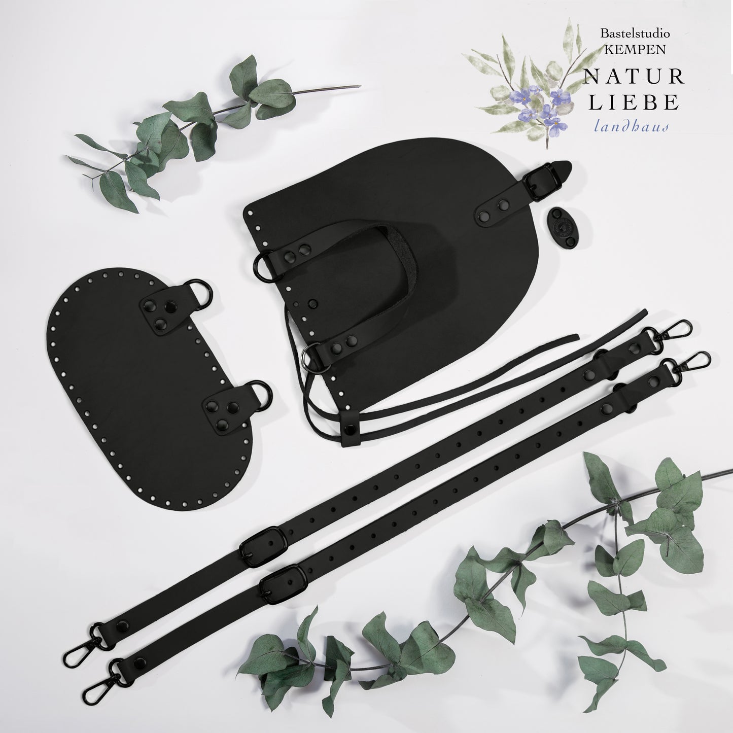 DIY Rucksack Nähset – Lederhenkel, Boden & Klappe mit Kordelzug und Magnetverschluss – Zubehör für handgemachte Taschen | Klein