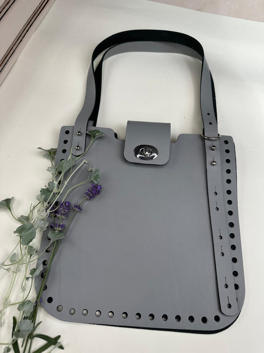 Basis-Set für Häkeltasche aus Leder | Quadratische Seiten, Träger, Drehverschluss | 75 cm