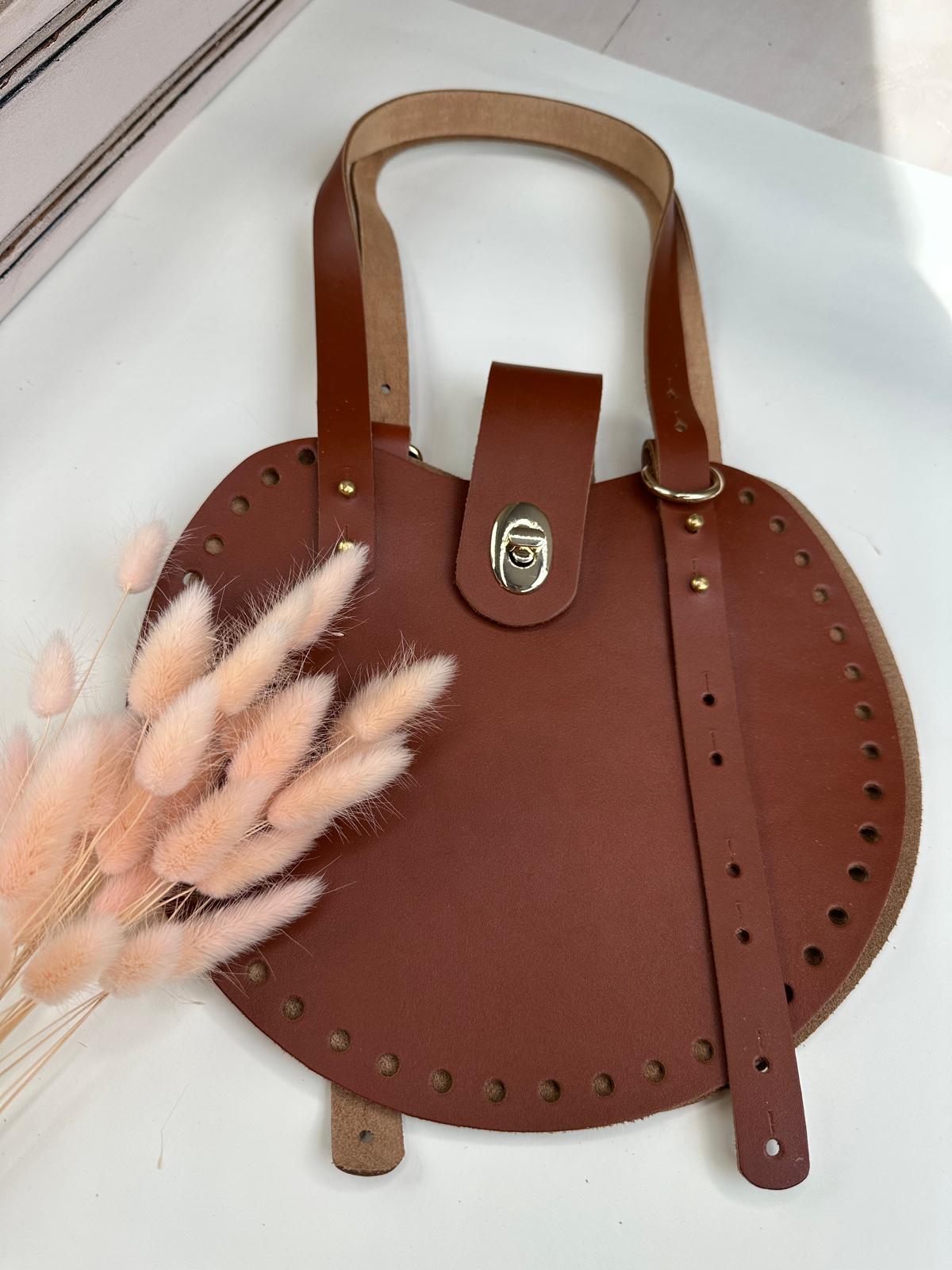 Basis-Set für Häkeltasche aus Leder | Runde Seiten, Träger, Drehverschluss | 65 cm