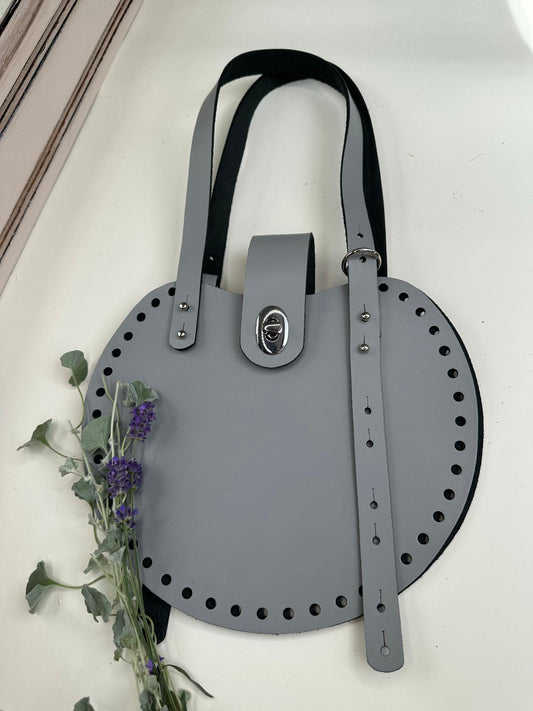 Basis-Set für Häkeltasche aus Leder | Runde Seiten, Träger, Drehverschluss | 65 cm