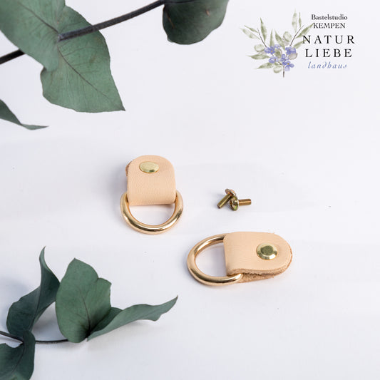 Gurtbefestigung aus Leder | Mit Schrauben | 50 mm | Farbe Gold