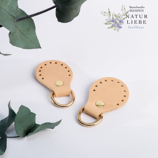 Befestigungslasche aus Leder | Mit Metallringen | 50 mm | Farbe Gold