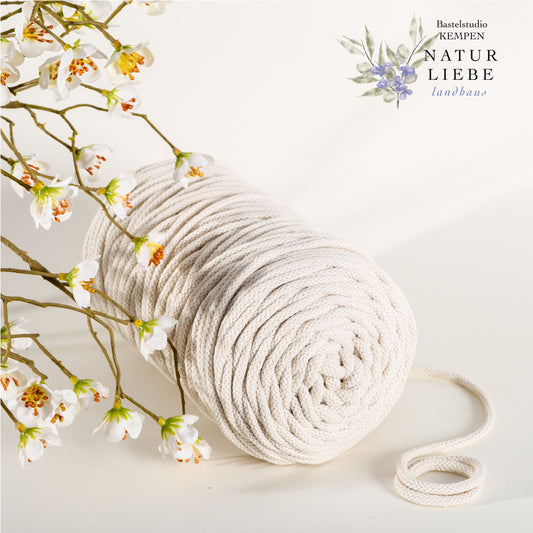 Makramee Garn Premium| 100% Baumwolle | Stärke 5 mm, geflochten | Länge 100 Meter | Verschiedene Farben