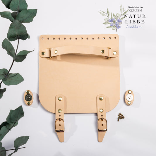 Taschenklappe aus Leder | Mit Griff und Magnetverschluss | 20 x 20 cm