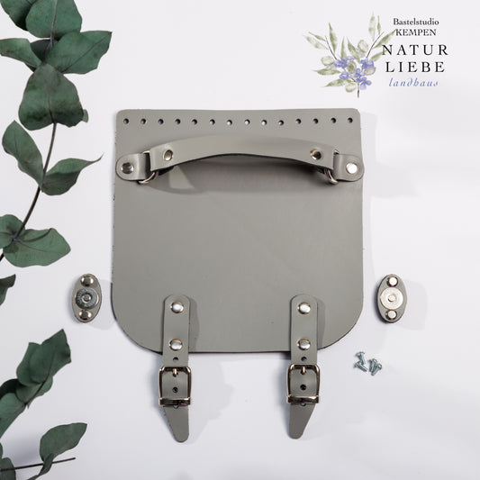 Taschenklappe aus Leder | Mit Griff und Magnetverschluss | 20 x 20 cm