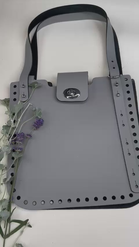 Basis-Set für Häkeltasche aus Leder | Quadratische Seiten, Träger, Drehverschluss | 75 cm