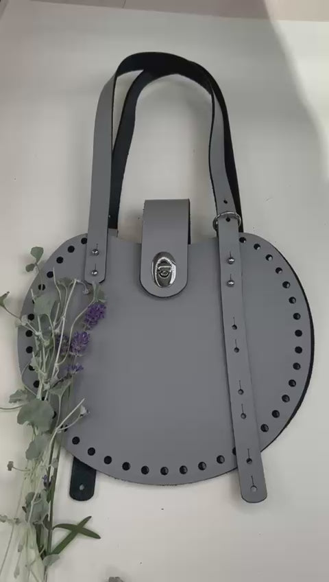 Basis-Set für Häkeltasche aus Leder | Runde Seiten, Träger, Drehverschluss | 65 cm