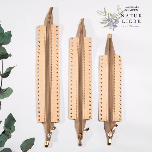 Zipper-Einsatz für Taschen aus Leder | Reißverschluss zum Annähen | 25 cm