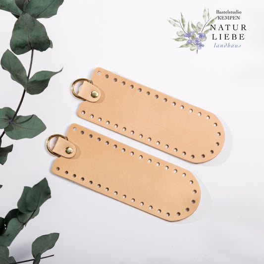 Seitenboden aus Leder | Zum Einnähen für Taschen | 190 x 70 mm | Mit Metallringen