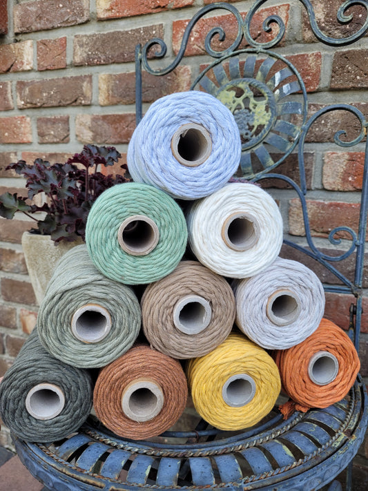 Makramee Garn | 100% Baumwolle | Stärke 3 mm, gezwirnt | Länge 100 Meter | Verschiedene Farben