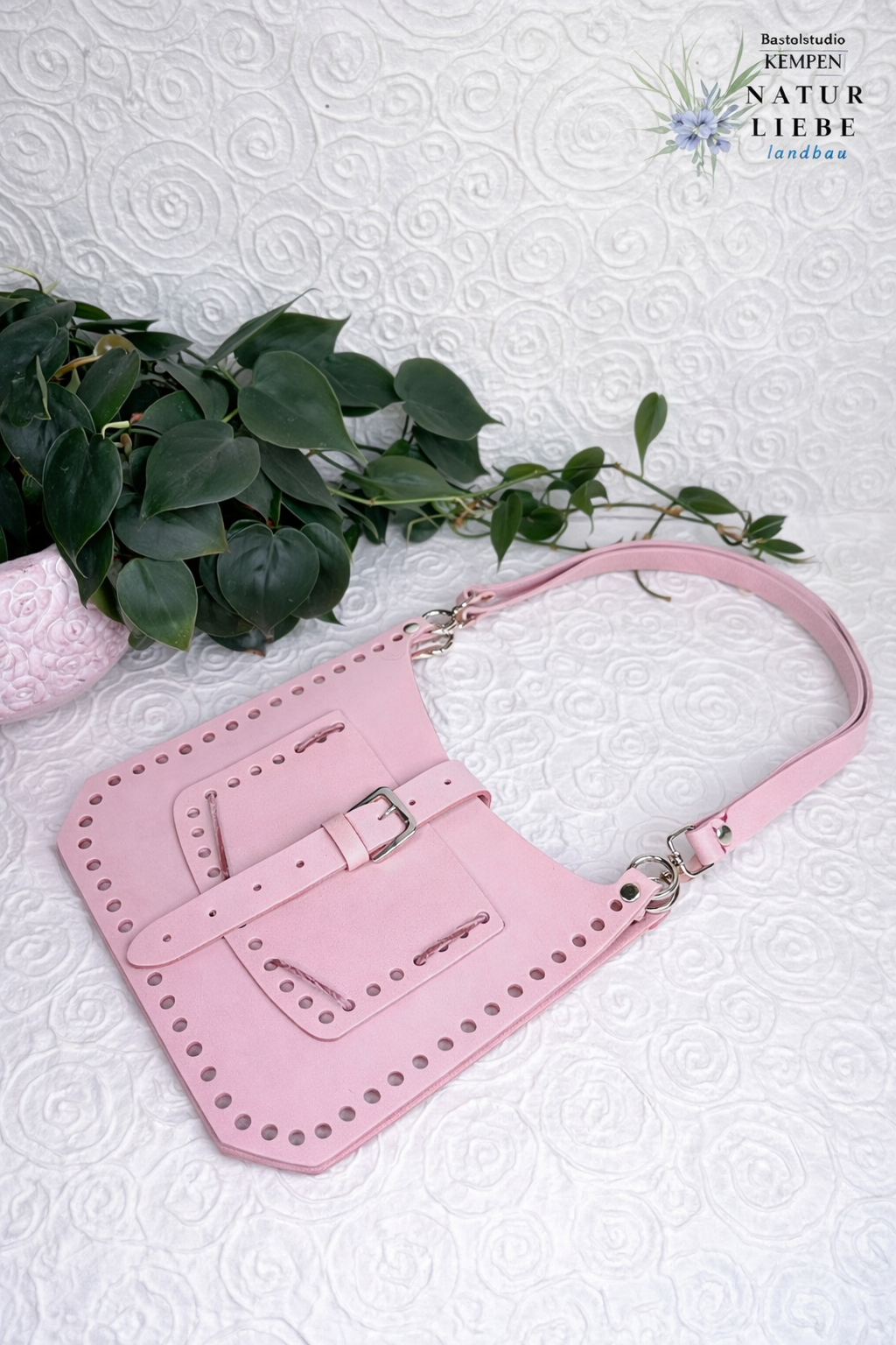 Basis-Set für Häkeltasche aus Leder | Quadratische Seiten, Träger, Drehverschluss | 75 cm