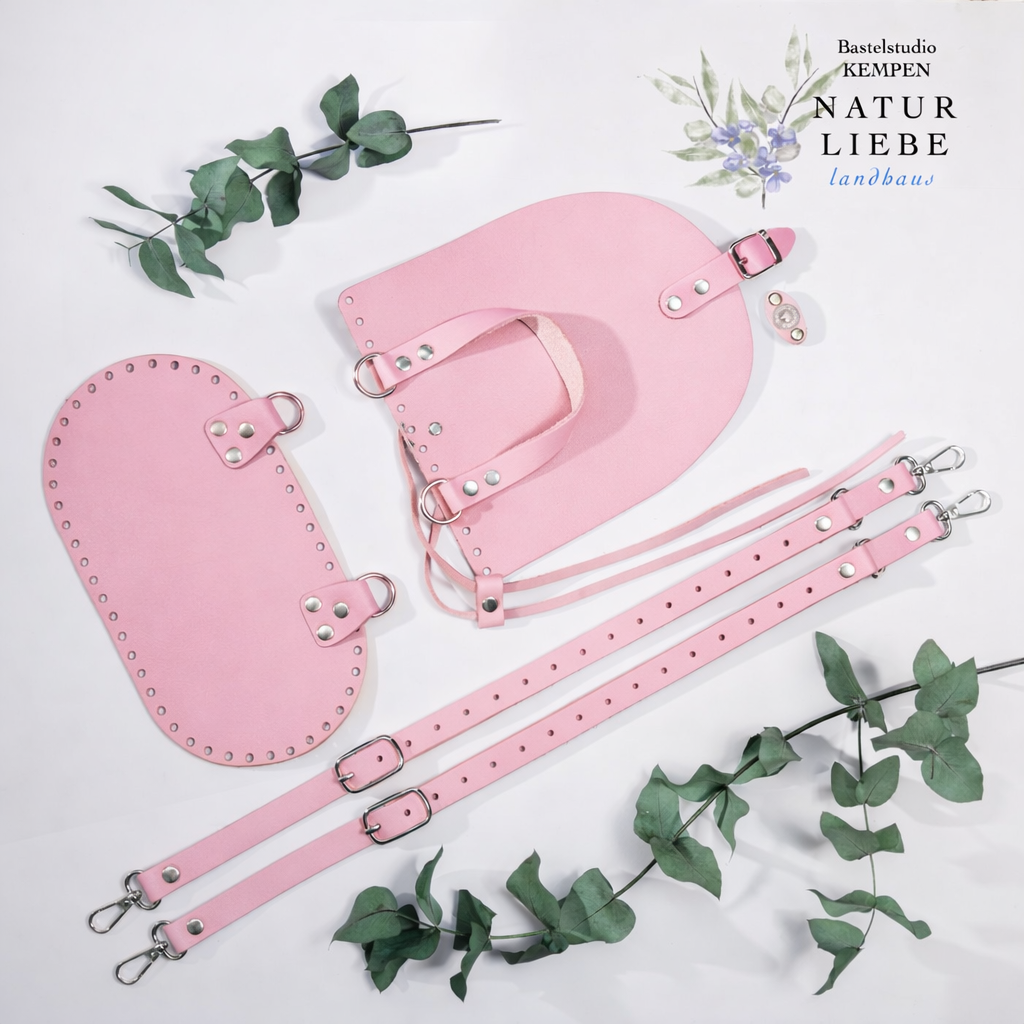 DIY Rucksack Nähset – Lederhenkel, Boden & Klappe mit Kordelzug und Magnetverschluss – Zubehör für handgemachte Taschen | Klein