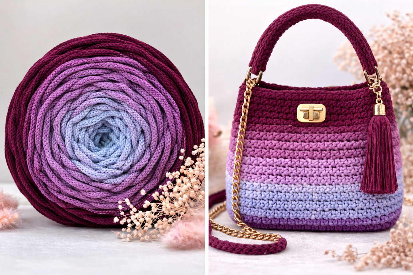 Polyestergarn | Ombre mit Farbverlauf | Stärke 3 mm | Länge 260 Meter | Verschiedene Farben