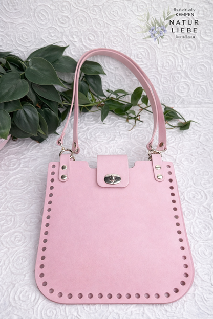 Basis-Set für Häkeltasche aus Leder | Quadratische Seiten, Träger, Drehverschluss | 75 cm