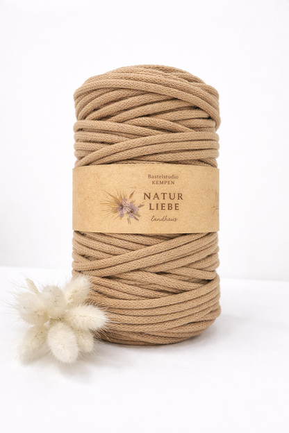 Makramee Garn Premium | 100% Baumwolle | Stärke 5 mm, geflochten | Länge 100 Meter | Verschiedene Farben