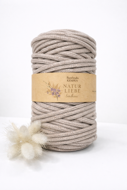 Makramee Garn Premium | 100% Baumwolle | Stärke 5 mm, geflochten | Länge 100 Meter | Verschiedene Farben