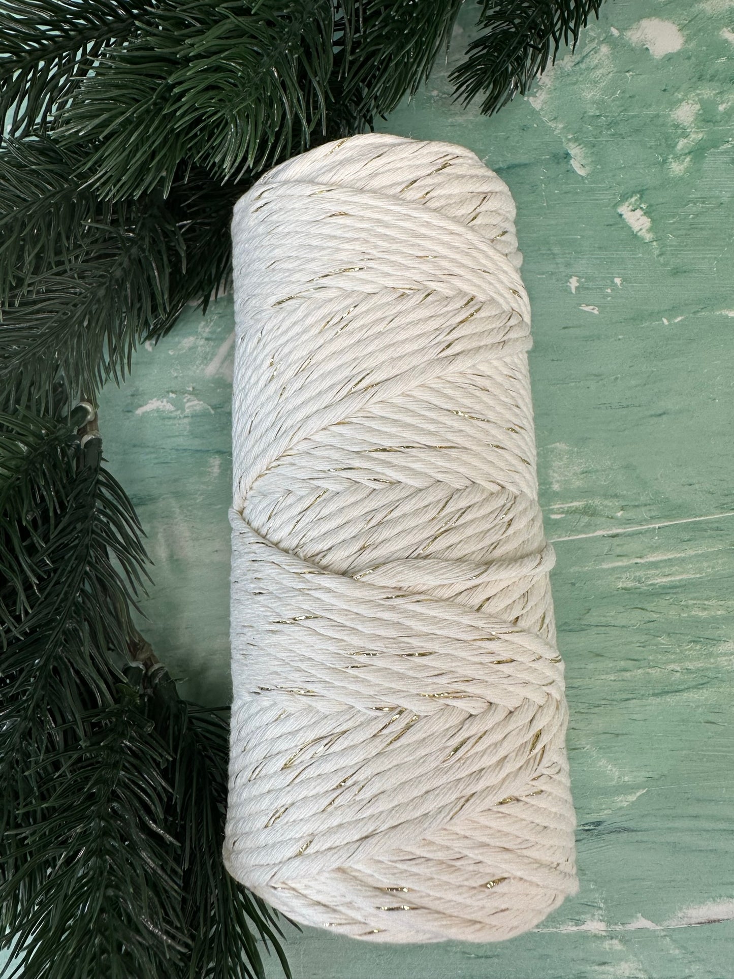 Weihnachts-Special Makramee-Garn gezwirnt mit Glitzer 3mm, 100m, 100% Baumwolle