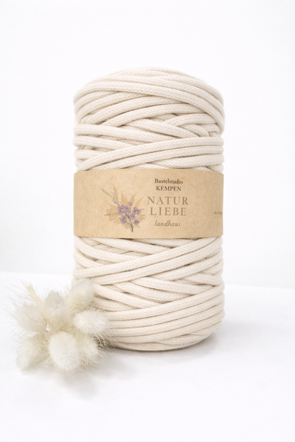 Makramee Garn Premium | 100% Baumwolle | Stärke 5 mm, geflochten | Länge 100 Meter | Verschiedene Farben