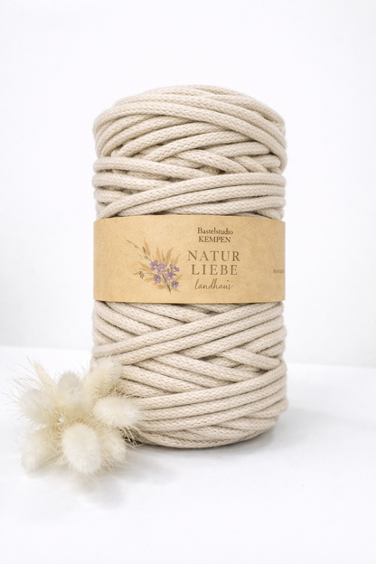 Makramee Garn Premium | 100% Baumwolle | Stärke 5 mm, geflochten | Länge 100 Meter | Verschiedene Farben