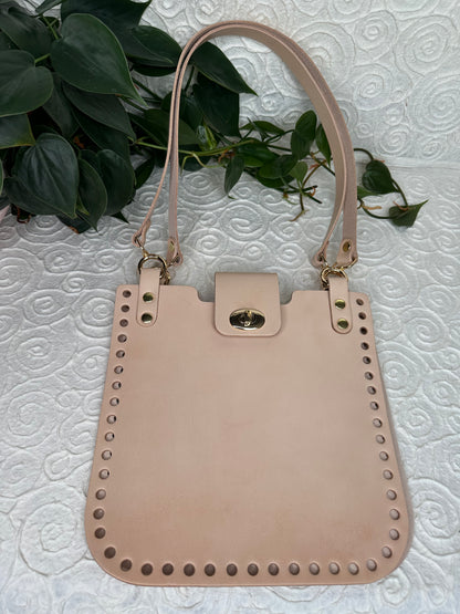 Basis-Set für Häkeltasche aus Leder | Quadratische Seiten, Träger, Drehverschluss | 75 cm
