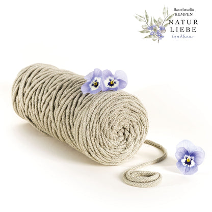 Makramee Garn Premium | 100% Baumwolle | Stärke 5 mm, geflochten | Länge 100 Meter | Verschiedene Farben