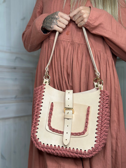 Basis-Set für Häkeltasche aus Leder | Quadratische Seiten, Träger, Drehverschluss | 75 cm