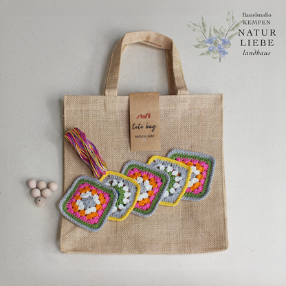 DIY Jute Shopper mit Granny Square, Set