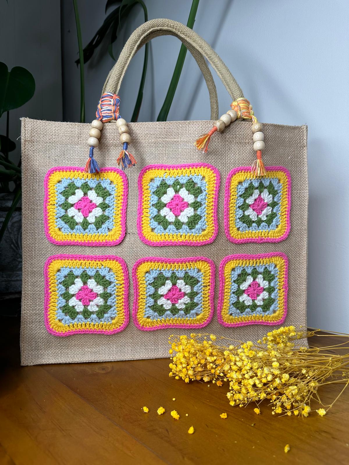 DIY Jute Shopper mit Granny Square, Set