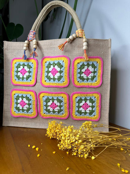 DIY Jute Shopper mit Granny Square, Set