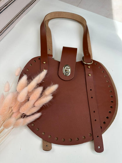 Basis-Set für Häkeltasche aus Leder | Runde Seiten, Träger, Drehverschluss | 65 cm