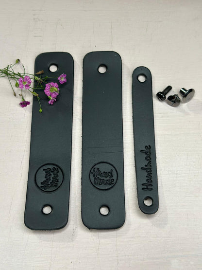 10x Label aus Leder "Handmade" | Naturleder Etikett | Mit Schrauben | Verschiedene Designs