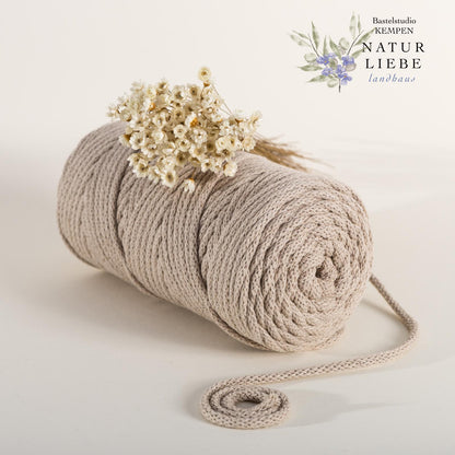 Makramee Garn PREMIUM | 100% Baumwolle | Stärke 5 mm, geflochten | Länge 100 Meter | Verschiedene Farben