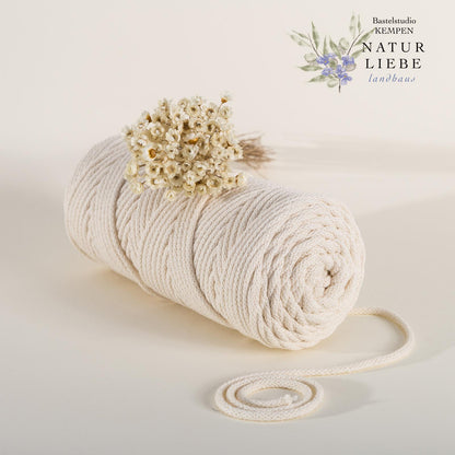 Makramee Garn PREMIUM | 100% Baumwolle | Stärke 5 mm, geflochten | Länge 100 Meter | Verschiedene Farben