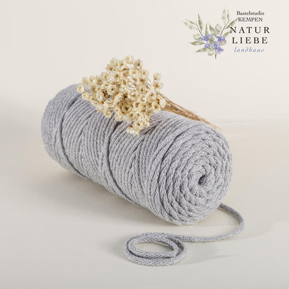 Makramee Garn PREMIUM | 100% Baumwolle | Stärke 5 mm, geflochten | Länge 100 Meter | Verschiedene Farben