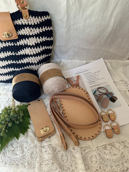 Set Tasche Marco |  Inklusive Anleitung / DIY Häkel-Taschenset „Natur“ aus Echtleder