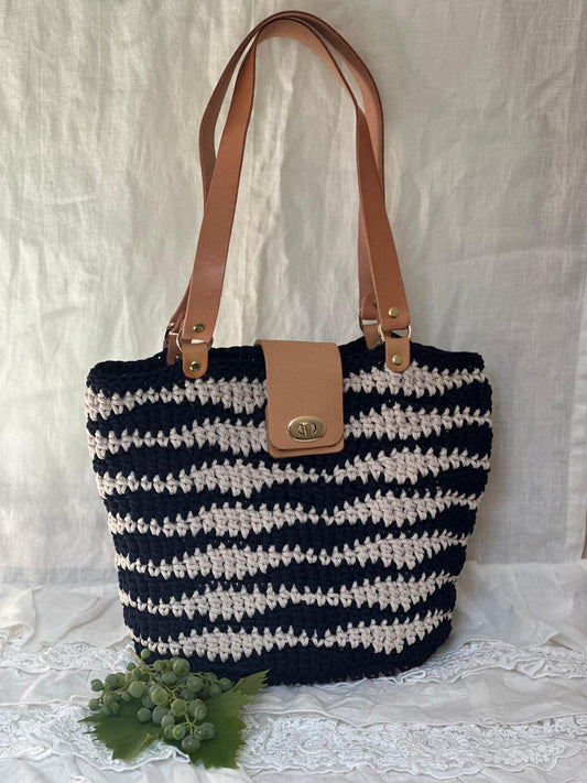 Set Tasche Marco |  Inklusive Anleitung / DIY Häkel-Taschenset „Natur“ aus Echtleder