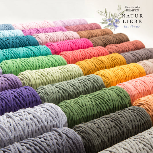 Makramee Garn Premium| 100% Baumwolle | Stärke 2 mm, geflochten | Länge 100 Meter | Verschiedene Farben