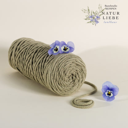 Makramee Garn Premium| 100% Baumwolle | Stärke 5 mm, geflochten | Länge 100 Meter | Verschiedene Farben