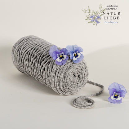 Makramee Garn Premium| 100% Baumwolle | Stärke 5 mm, geflochten | Länge 100 Meter | Verschiedene Farben