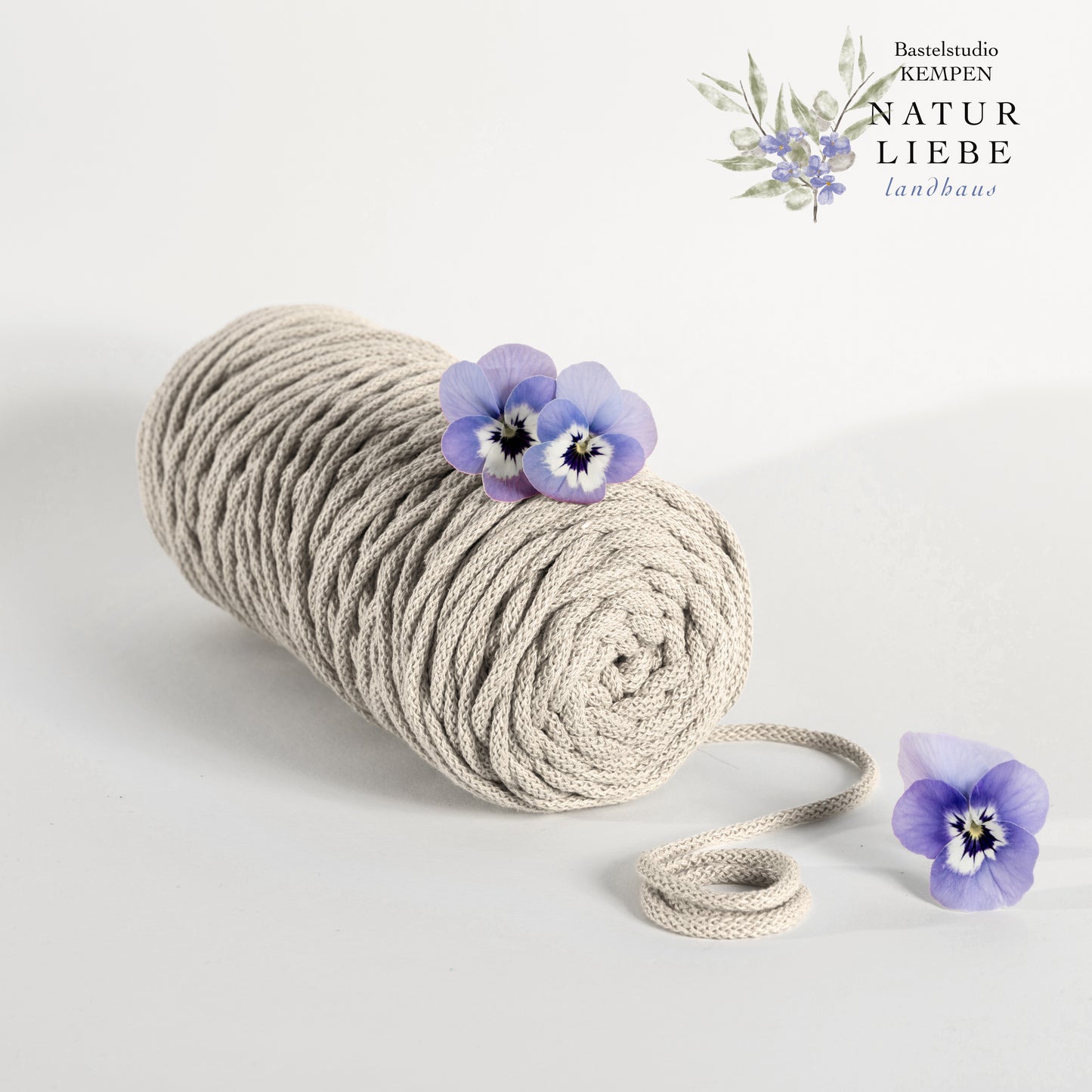 Makramee Garn Premium| 100% Baumwolle | Stärke 5 mm, geflochten | Länge 100 Meter | Verschiedene Farben